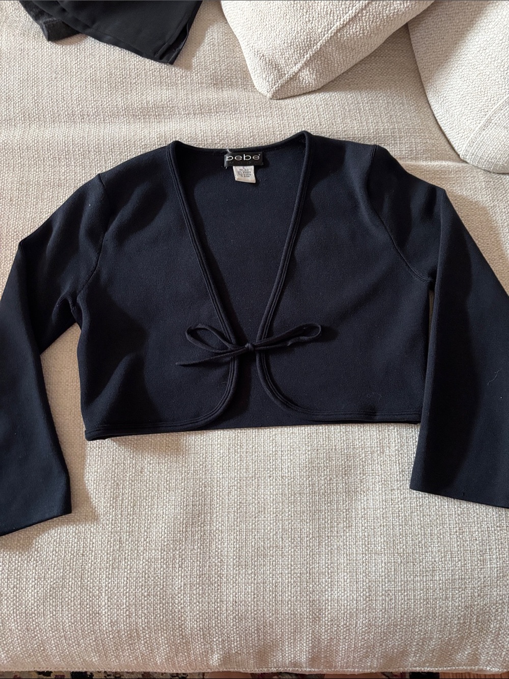 bebe Black Cropped Tie-Front Bolero Cardigan